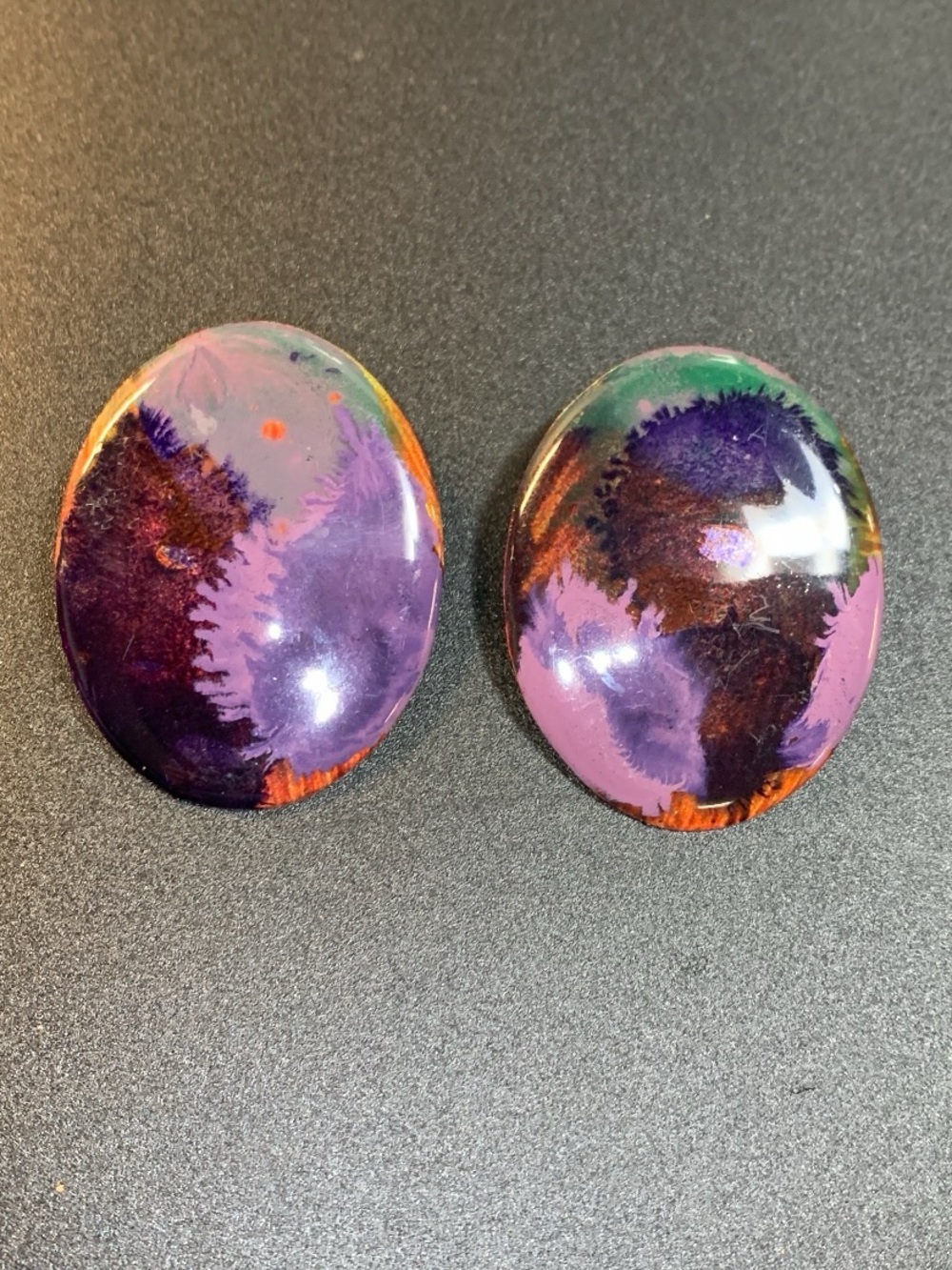 Vintage 80’s Purple Multicolor Statement pierced Earrings lightweight